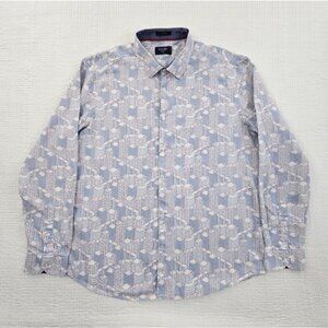 Byford London Shirt Men's XL Blue Architecture AOP‎ Long Sleeve Button Up EUC